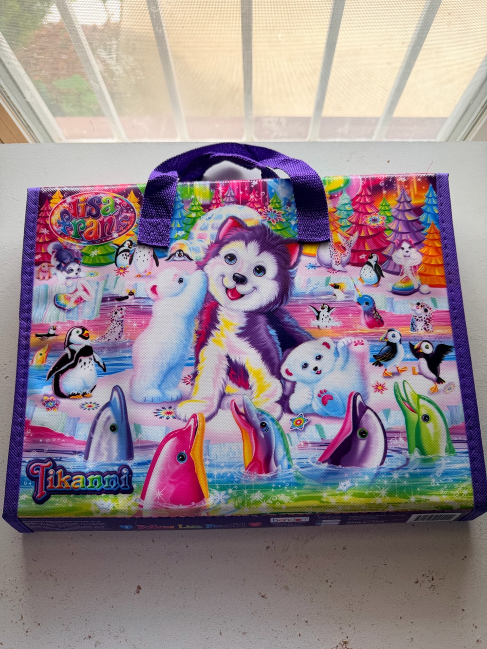 Lisa Frank Purple Puppy & Sea Friends Pet Tote with Rainbow Accents